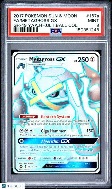 2017 Pokemon Sun & Moon Guardians Rising Metagross GX GR-19 Yaa.HF.Ult.Ball Col. Fa PSA 9 #157a