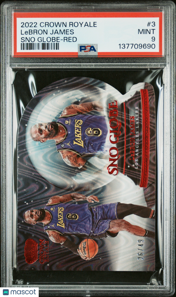 2022 Panini Crown Royale Sno Globe LeBron James #3 Red /49 PSA 9