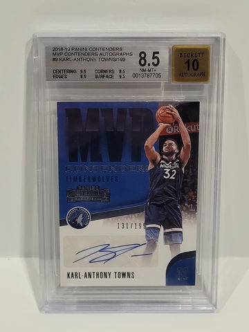 BGS 8.5 2018-19 Panini Contenders MVP /199 Karl-Anthony Towns MVP-KAT Auto slab
