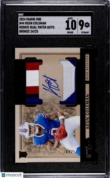 2024 Panini One Keon Coleman #44 Rookie Dual Patch Autograph Bronze SGC 9 Auto 10