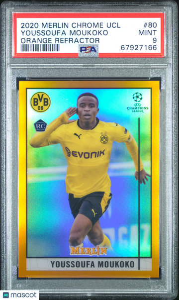 2020 Topps Merlin Chrome UEFA Champions League Youssoufa Moukoko #80 Orange Refractor PSA 9