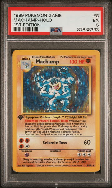 1999 Pokemon Base Set 1st Edition Holo Machamp #8 PSA 5