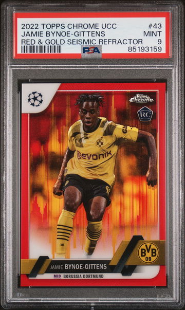 2022 TOPPS CHROME UCL JAMIE BYNOE-GITTENS  RED & GOLD SEISMIC #43 RC PSA 9