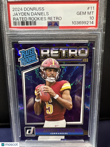 Graded 2024 Panini Donruss Rated Rookies Retro Jayden Daniels #11 RC PSA 10 Commanders