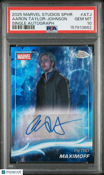 2025 Topps Marvel Studios Chrome Sapphire Aaron Taylor-Johnson Auto #ATJ PSA 10