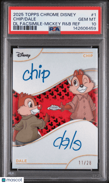 2025 CHROME DISNEY MICKEY MOUSE RED & BLACK REF FACSIMILE CHIP/DALE /28 PSA 10