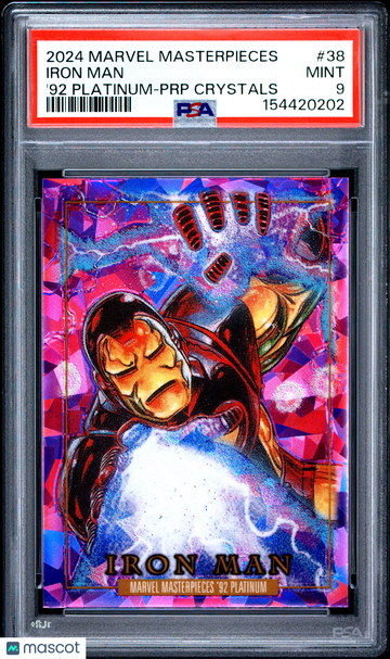 2024 Upper Deck Marvel Masterpieces '92 Platinum Iron Man Purple Crystals #38 PSA 9