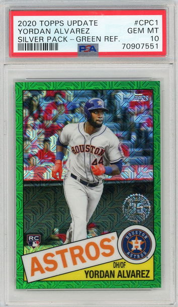 Yordan Alvarez 2020 Topps Update Silver Pack Green Refractor Rookie /99 PSA 10 Astros