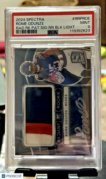 Graded 2024 Panini Spectra Neon Black Light Rome Odunze RRPROE Rookie Auto PSA 9 Chicago Bears