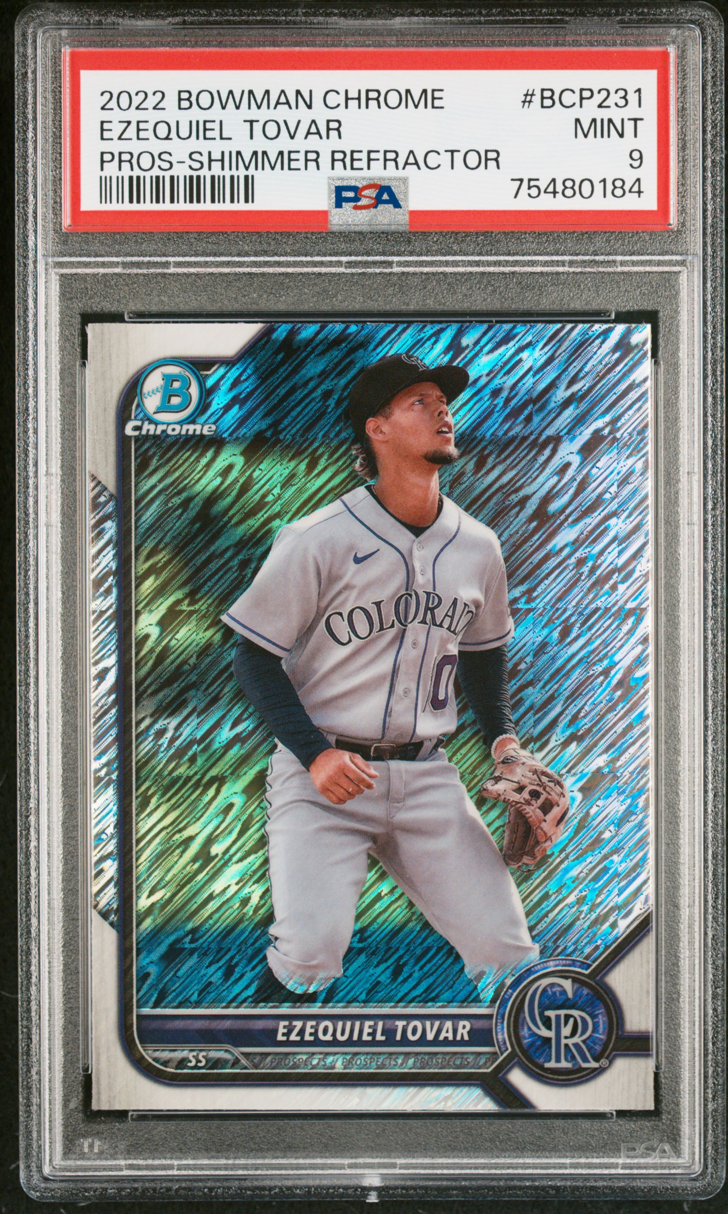 2022 Bowman Chrome Prospects  Ezequiel Tovar #BCP231 SHIMMER REFRACTOR PSA 9