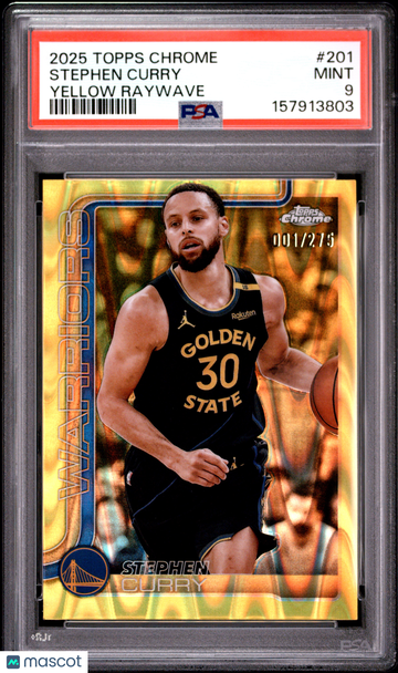2025 Topps Chrome Stephen Curry Yellow Raywave 001/275 #201 PSA 9