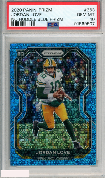 2020 PANINI PRIZM JORDAN LOVE #363 NO HUDDLE BLUE PRIZM PSA 10 GEM MT RC ROOKIE