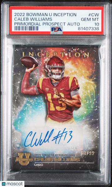 2022 Bowman University Inception Primordial Prospect Autographs Caleb Williams #CW /99 PSA 10