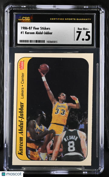 1986-87 Fleer Stickers Kareem Abdul-Jabbar #1 CGC 7.5