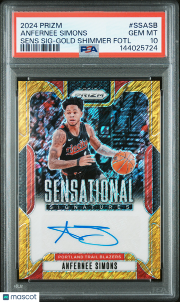 2024-25 Panini Prizm Anfernee Simons #SSASB Gold Shimmer FOTL Sensational Signatures /10 Autograph Short Print Parallel/