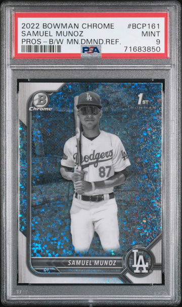 2022 BOWMAN CHROME PROSPECTS SAMUEL MUNOZ #BCP161 PROS-B/W MN.DMND.REF. PSA 9