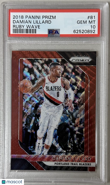 2018 Panini Prizm Damian Lillard #81 Ruby Wave PSA 10