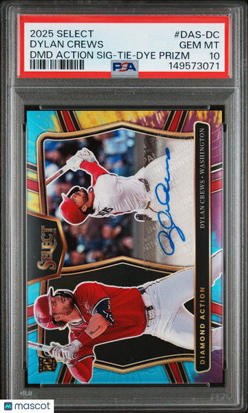 2025 Panini Select Diamond Action Signatures Dylan Crews #DAS-DC DMD Tie Dye Prizm /25 PSA 10