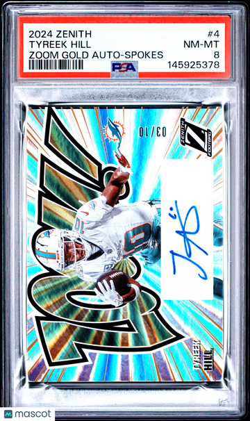 2024 Panini Zenith Zoom Gold Autographs Tyreek Hill #4 Spokes /10 PSA 8