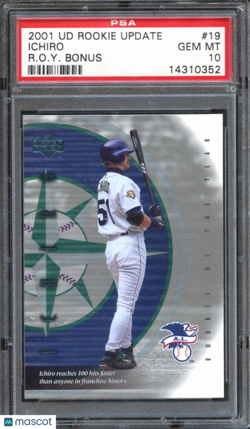2001 Upper Deck Rookie Update R.O.Y. Bonus Ichiro #19 PSA 10