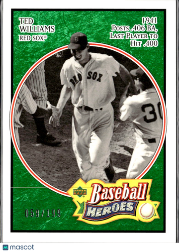 Ted Williams 2005 Upper Deck Baseball Heroes Green Emerald /199 Boston Red Sox
