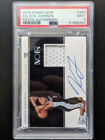 KELDON JOHNSON 2018-19 Noir ROOKIE PATCH AUTO /99 SAN ANTONIO SPURS PSA 9 