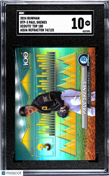 2024 Bowman Paul Skenes #BTP-3 Scouts' Top 100 Aqua Refractor SGC 10