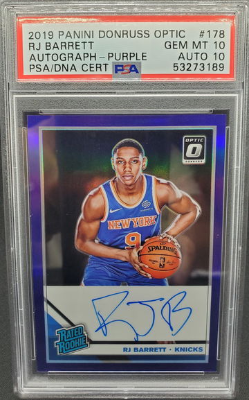 2019-20 Donruss Optic RJ BARRETT RC Purple Autograph PSA 10/DNA 10 Gem Mint POP 1