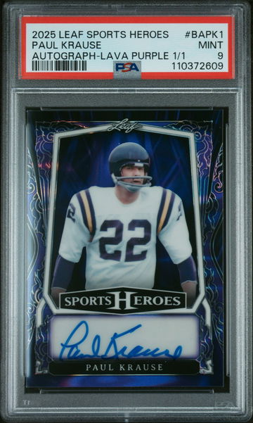 2025 Leaf Sports Heroes Lava Purple Paul Krause #BAPK1 Auto 1/1 PSA 9