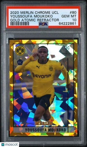 2020 Topps Merlin Chrome UEFA Champions League Youssoufa Moukoko #80 Gold Atomic Refractor PSA 10