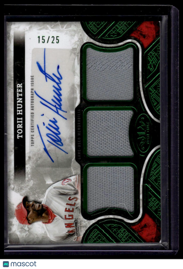 2025 Topps Tier One Torii Hunter #AT1R-TOH Tier One Autographed Relics Green Triple MEM AU