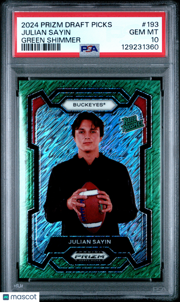 2024 Panini Prizm Draft Picks Julian Sayin #193 Green Shimmer PSA 10