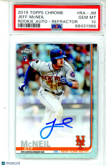 2019 Topps Chrome Rookie Autographs Jeff Mcneil #RA-JM Refractor /499 PSA 10