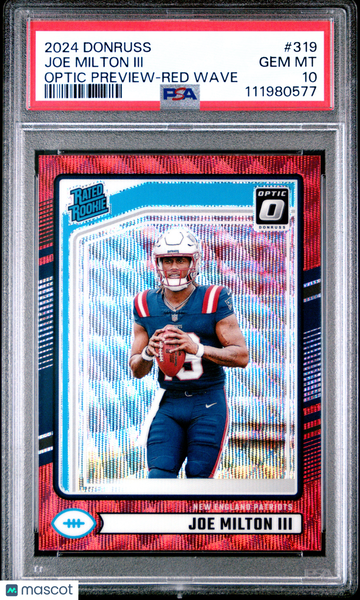 2024 Panini Donruss Joe Milton III #319 Optic Preview Red Wave PSA 10