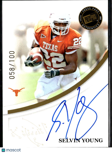 Selvin Young 2007 Press Pass Signings Auto /100 Texas Longhorns