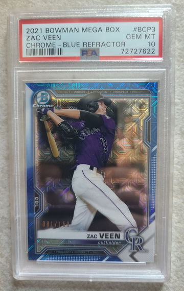 2021 Bowman Mega box Chrome Blue Ref /150 Zac Veen PSA 10