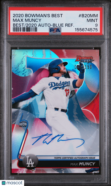 Max Muncy 2020 Bowman's Best Best Of 2020 Autographs Auto Blue Refractor PSA 9