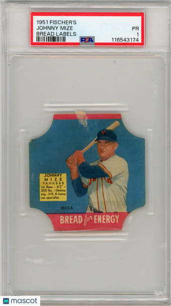 1951 Fischer's Bread Labels Johnny Mize PSA 1