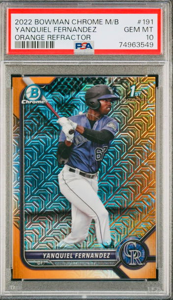 Yanquiel Fernandez - 2022 Bowman Chrome Mega Box Orange Mojo Refractor PSA 10 Gem Mint
