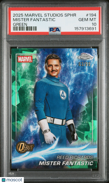 2025 Topps Marvel Studios Chrome Sapphire Mister Fantastic Green /99 #194 PSA 10