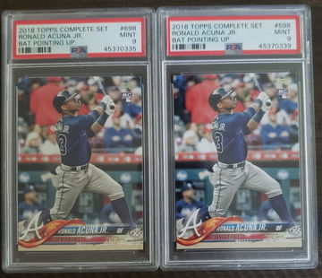 Two 2018 Topps Complete Set Ronald Acuna Jr. Bat Pointing Up #698 PSA 9