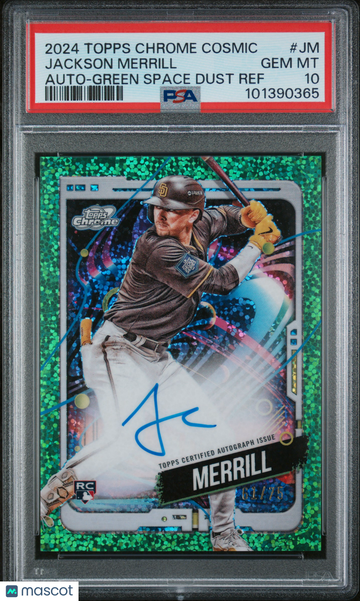 2024 Topps Chrome Cosmic Cosmic Chrome Autographs Jackson Merrill #JM Green Space Dust Ref /75 PSA 10