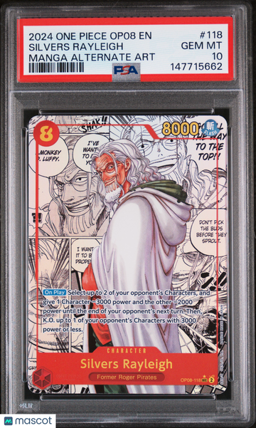 2024 One Piece Op08-Two Legends Silvers Rayleigh Manga Alternate Art PSA 10 #118