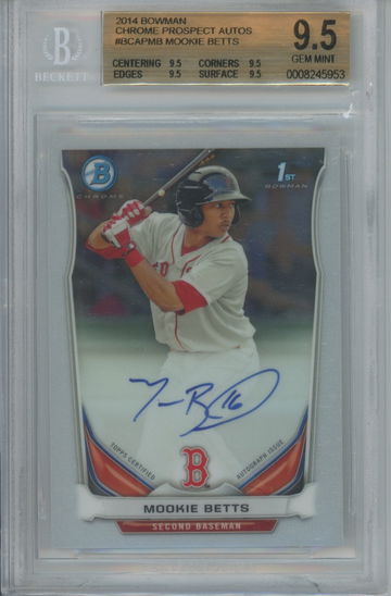 2014 Bowman Chrome Prospect Mookie Betts ROOKIE RC AUTO #BCAPMB BGS 9.5 GEM MINT