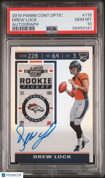 2019 Panini Contenders Optic Drew Lock #115 Autograph Short Print Rookie Low Pop PSA 10