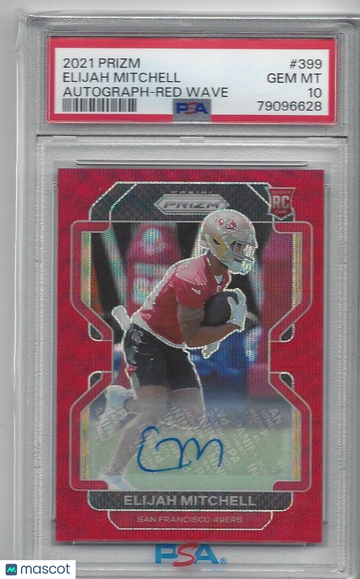 2021 Panini Prizm Elijah Mitchell #399 Autograph Red Wave PSA 10