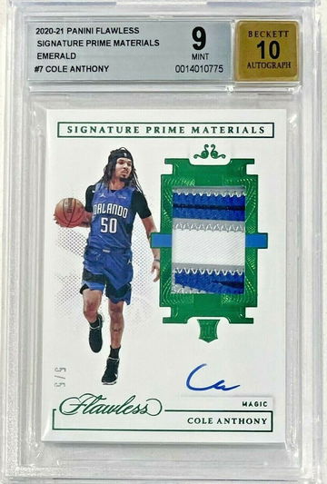 🔥Cole Anthony 2020-21 Flawless Emerald RPA Rc Auto Autograph Patch #5/5 Bgs 9 10