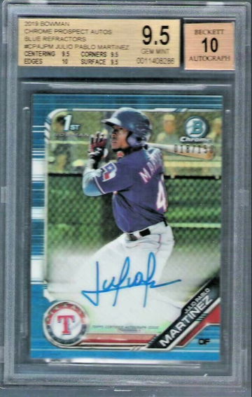 JULIO PABLO MARTINEZ 2019 Bowman Chrome 1st Prospects Blue Refractor Auto Rc #018/150 BGS 9.5 Gem Mint