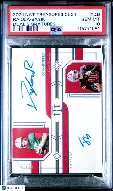 2024 Panini National Treasures Collegiate Dual Signatures Sayin Raiola #QB /26 PSA 10