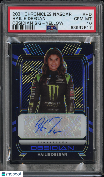 2021 Panini Chronicles Hailie Deegan #HD Nascar Obsidian Signatures Yellow /10 Autograph Short Print Parallel/Variety Ro